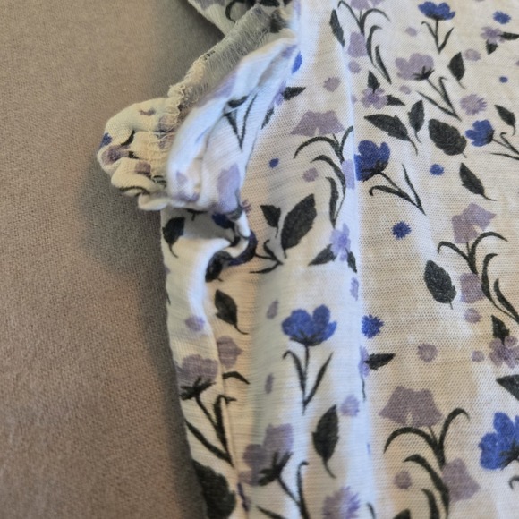 Nation LTD 100% Pima Cotton Ruffle Sleeve Jersey Top T Shirt Floral Large - Picture 4 of 10